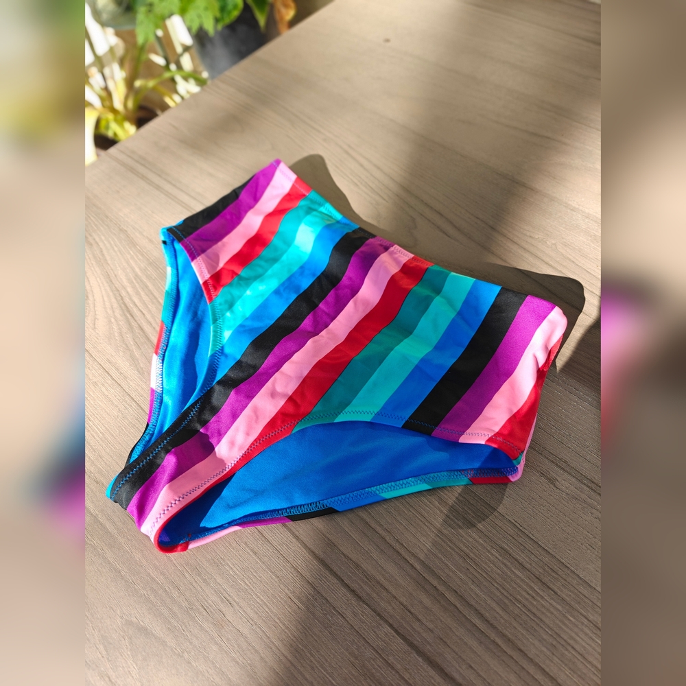 Old Navy Blue Bikini Bottom with Multicolor Trim M